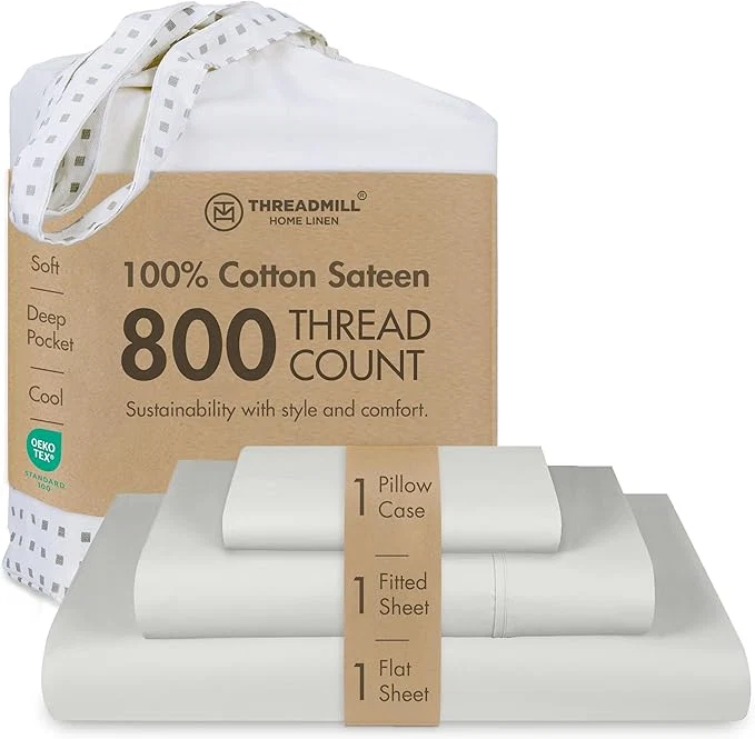 Refined Threadmill Luxury 800 Thread Count Cotton Sheets – Sateen Weave Twin XL Bed-Sheets Better Than Egyptian Cotton 3 Pc Solid Bedding Set Light Grey Fits 15 quot Deep Pocket Easy-to-Use