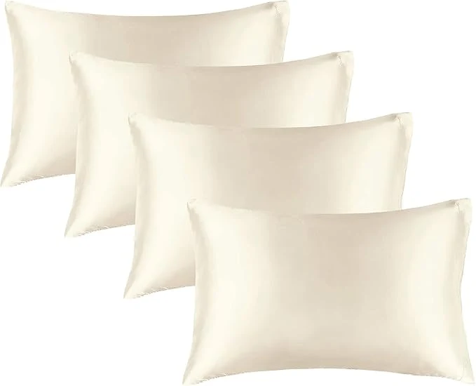 Original Design BEDELITE Satin Pillowcase for Hair and Skin Super Soft Similar to Silk Pillow Cases 4 Pack with Envelope Closure Cooling Pillowcases for Women Men 20 quot x30 quot Queen Size Beige Classic