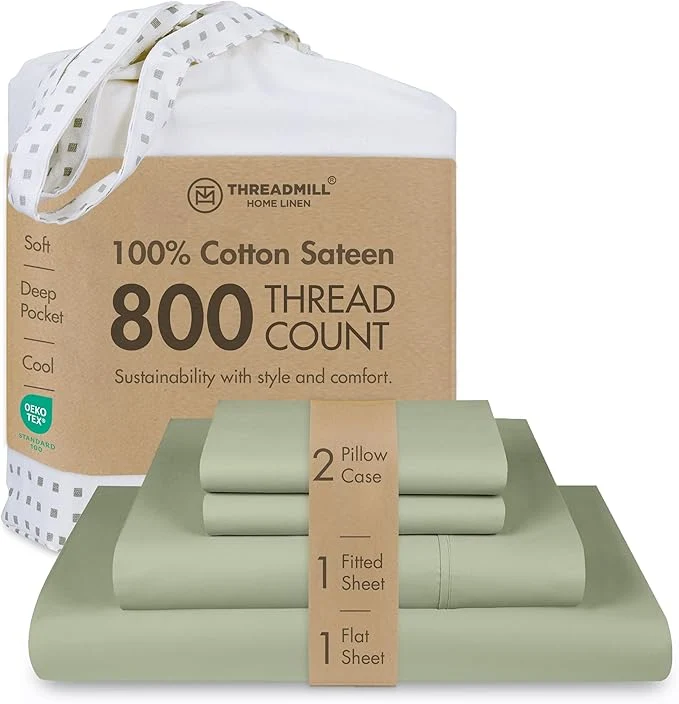 Smart Threadmill Luxury 800 Thread Count King Cotton Sheets – Sage Green Sateen Weave Bed-Sheets Better Than Egyptian Cotton 4 Pc Solid Soft Bed Set Fits 16 quot Deep Pocket
