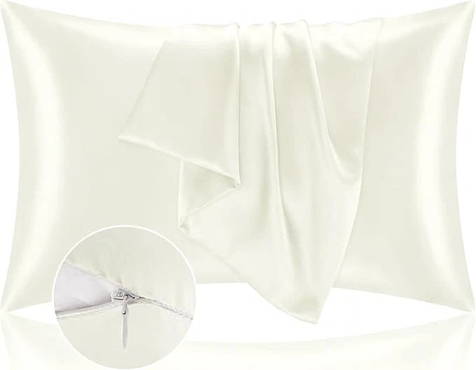 Optimized BEDELITE Satin Pillowcase with Zipper Ivory King Size Pillow Cases Set of 2 Super Soft and Cooling Similar to Silk Pillow Cases Gift for Women Men 20×36 Inches Premium