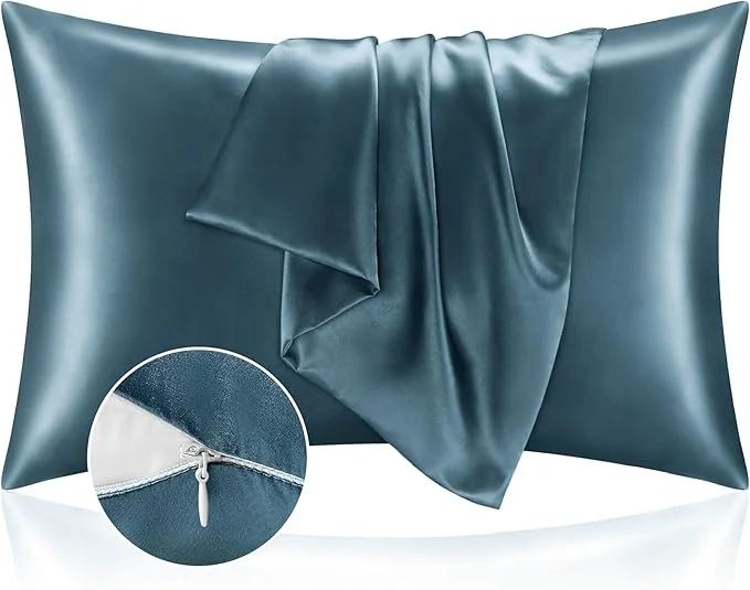High-Grade BEDELITE Satin Pillowcase with Zipper Bluesteel King Size Pillow Cases Set of 2 Super Soft and Cooling Similar to Silk Pillow Cases Gift for Women Men 20×40 Inches Professional