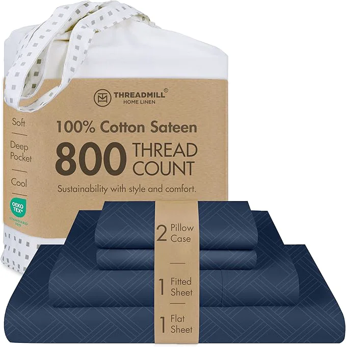 Recyclable Threadmill Luxury Full Size Sheets for Full Size Mattress 800 Thread Count Cotton sheets Jacquard Celine Folkstone Blue Better Than Egyptian Cotton 4 Pc Bed Sheets With Elasticized Deep Pocket Excellent