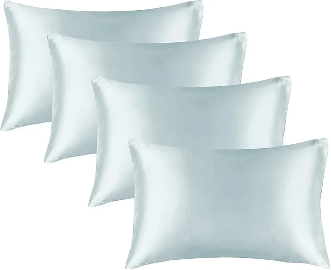 Efficient BEDELITE Satin Pillowcase for Hair and Skin Super Soft Similar to Silk Pillow Cases 4 Pack with Envelope Closure Cooling Pillowcases for Women Men 20 quot x30 quot Queen Size Stone Blue Relaxed