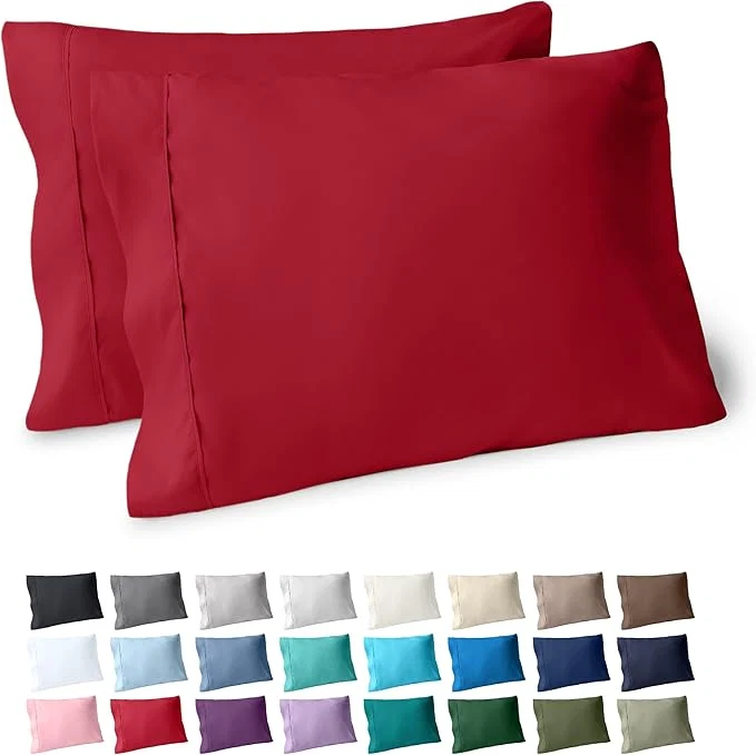 Environmentally Friendly Bare Home Microfiber Pillow Cases – Standard Queen Size Set of 2 – Cooling Pillowcases – Double Brushed – Red Pillowcases 2 Pack – Easy Care Standard Pillowcase Set of 2 Red Artisan