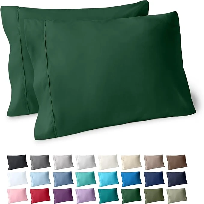 High-Grade Bare Home Microfiber Pillow Cases – Standard Queen Size Set of 2 – Cooling Pillowcases – Double Brushed – Forest Green Pillowcases 2 Pack – Easy Care Standard Pillowcase Set of 2 Forest Green Durable