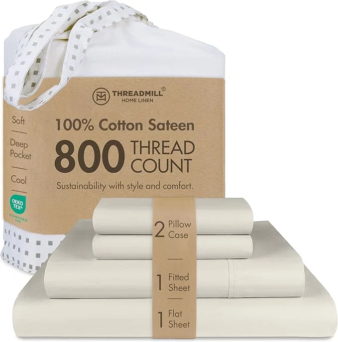 Responsible Threadmill Full Size Sheets 800 Thread Count Bed Sheets with 16 Deep Pocket for Full Size Mattress Sateen Weave Better Than Egyptian Cotton 4-Piece Bedding Set with Cooling Effect Taupe Organic