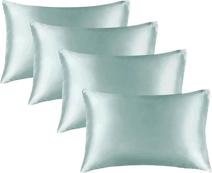 Flexible BEDELITE Satin Pillowcase for Hair and Skin Super Soft Similar to Silk Pillow Cases 4 Pack with Envelope Closure Cooling Pillowcases for Women Men 20 quot x26 quot Standard Size Haze Blue Next-Generation
