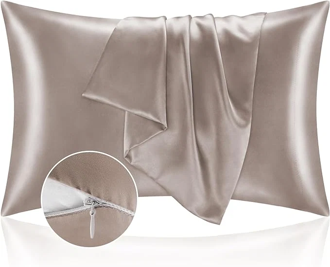 Quality BEDELITE Satin Pillowcase with Zipper Rose Taupe King Size Pillow Cases Set of 2 Super Soft and Cooling Similar to Silk Pillow Cases Gift for Women Men 20×36 Inches Versatile