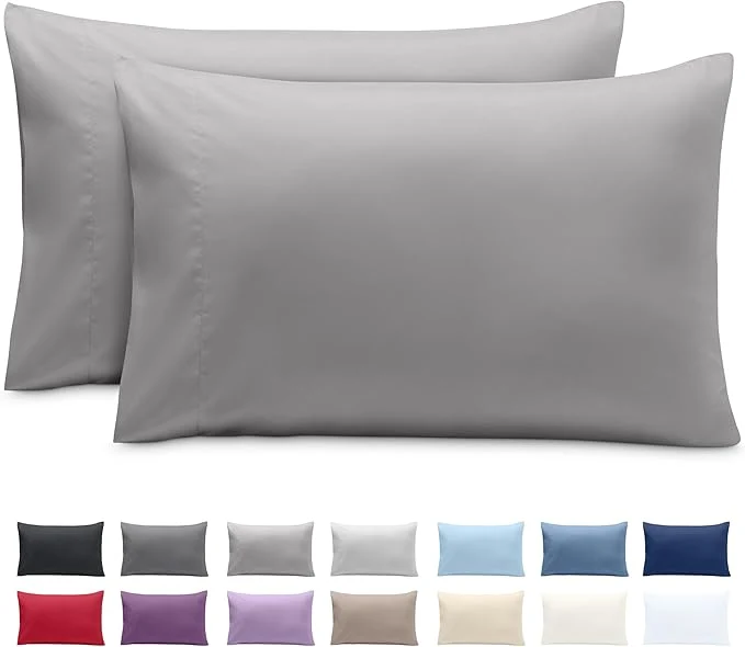 Fast Bare Home Microfiber Pillow Cases – Standard Size Set of 2 – Cooling Pillowcases – Double Brushed – Easy Care – Envelope Closure Standard Pillowcase Set of 2 Light Grey Certified