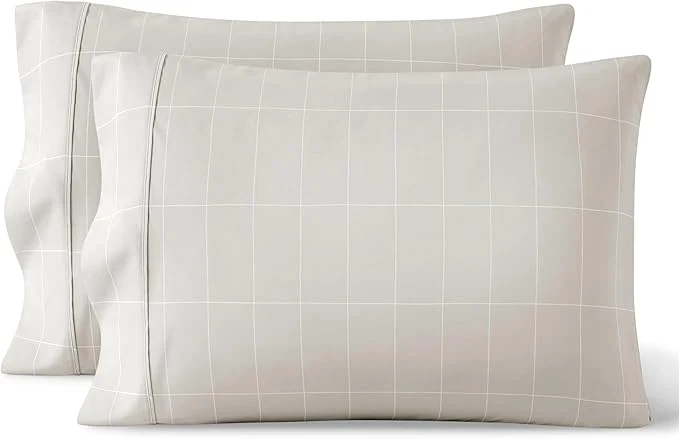 Professional Bare Home Microfiber Pillow Cases – Standard Queen Size Set of 2 – Cooling Pillowcases – Double Brushed – Pillowcases 2 Pack – Easy Care Standard Grid – Stone White Advanced