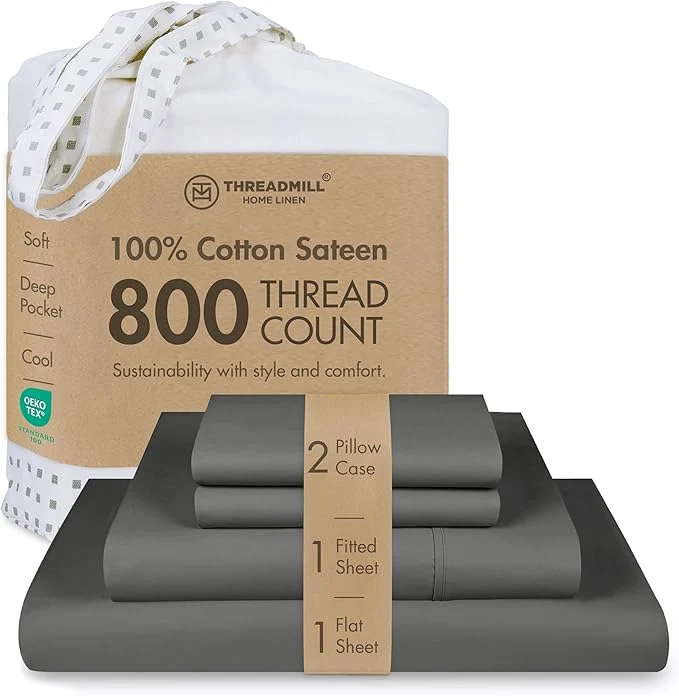 Comfortable Threadmill Luxury 800 Thread Count Full Size Cotton Sheets – Dark Grey Sateen Weave Bed-Sheets Better Than Egyptian Cotton 4 Pc Solid Bedding Set Fits 16 quot Deep Pocket Effective