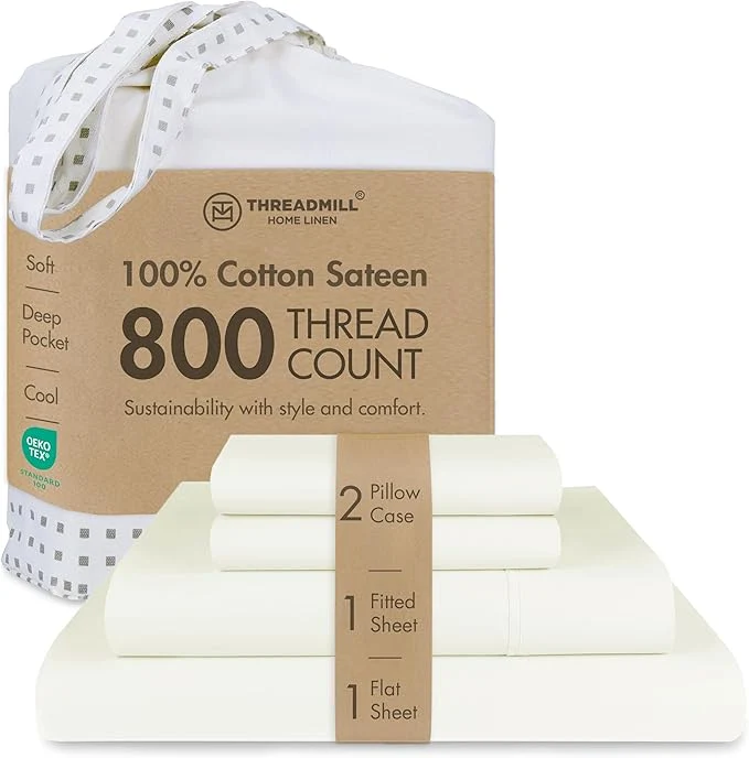 Verified Threadmill Luxury 800 Thread Count California King Cotton Sheets – Ivory Sateen Weave Bed-Sheets Better Than Egyptian Cotton 4 Pc Solid Bed Set Fits 16 quot Deep Pocket Outstanding