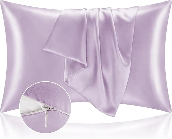 High-Grade BEDELITE Satin Pillowcase with Zipper 2 Pack Lavender Pillow Cases Standard Size Super Soft and Cooling Similar to Silk Pillow Cases Gift for Women Men 20×26 Inches Organic