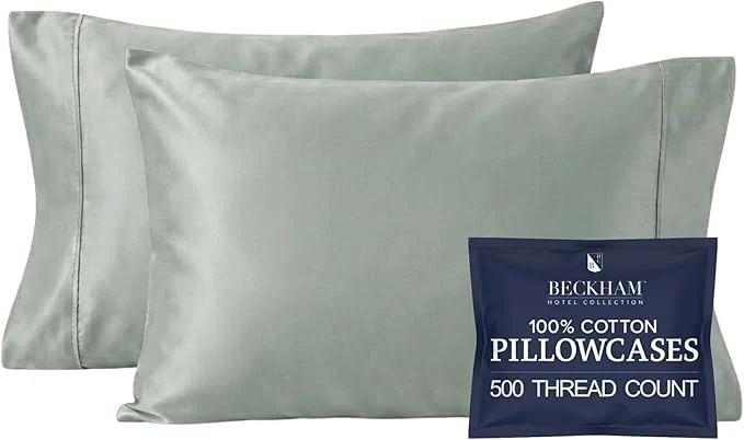 Innovative Beckham Hotel Collection Pillowcases Queen Size Set of 2 Cool Touch Cotton Sateen Fabric 500TC Silky Smooth amp Soft Open End Aqua Gray Outstanding