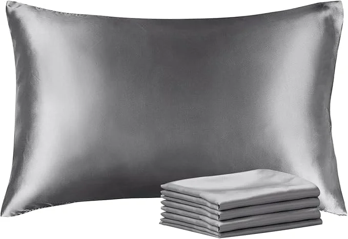 User-Friendly BEDELITE Satin Pillowcase with Zipper 4 Pack Dark Grey Pillow Cases Standard Size Super Soft and Cooling Similar to Silk Pillow Cases Gift for Women Men 20×26 Inches Refined
