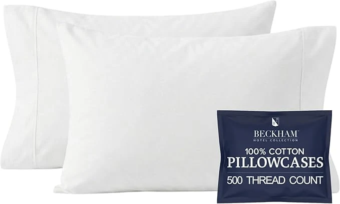 Excellent Beckham Hotel Collection Pillowcases Queen Size Set of 2 Cool Touch Cotton Sateen Fabric 500TC Silky Smooth amp Soft Open End White Organic