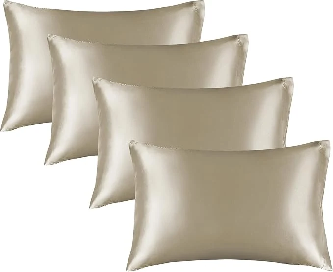 Exceptional BEDELITE Satin Pillowcase for Hair and Skin Super Soft Similar to Silk Pillow Cases 4 Pack with Envelope Closure Cooling Pillowcases for Women Men 20 quot x30 quot Queen Size Taupe Breathable