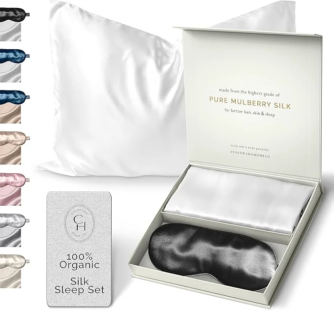 High-End SUNDAYSILKS™ Mulberry Silk Pillowcase Set of 2 Queen Size Midnight Black Silk Sleep Mask Included Practical