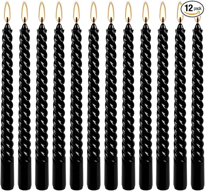 Flexible WPONSZU 10 Inch Black Spiral Taper Candle Set 12 Pack Unscented Dripless Fine Crafted