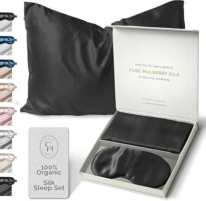 Carefully Designed Colorado Home Co Silk Pillowcase for Hair and Skin – Black Queen Size Silk Pillow Covers – 20×30 – Pillow Case for Acne with Eye Mask for Sleeping Verified