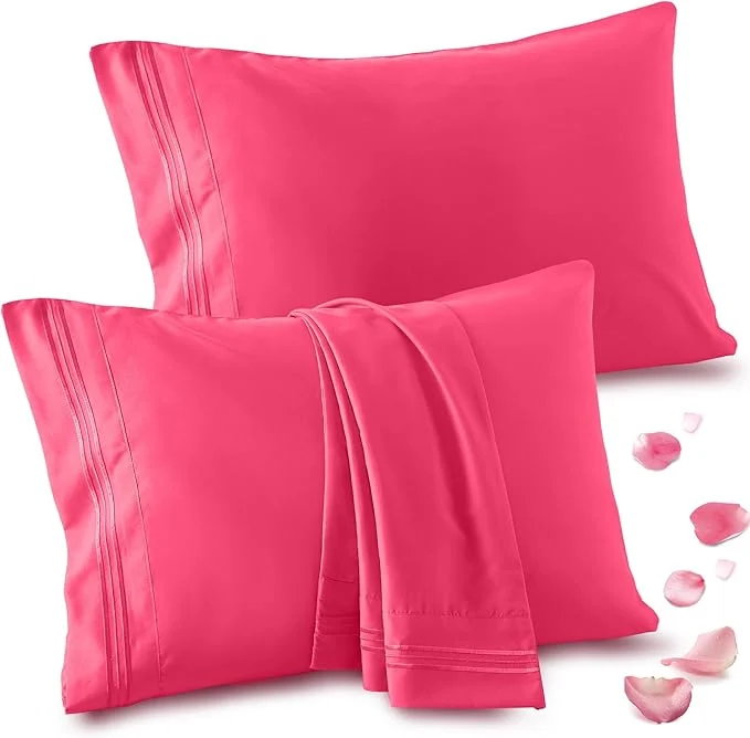Reusable Vonty 2 Pack Queen Pillow Cases – 20×30 Inch 1800 Thread Count Microfiber Pillowcases Queen Size Hot Pink Luxury amp Soft Embroidered Bed Pillow Covers with Envelope Closure Innovative
