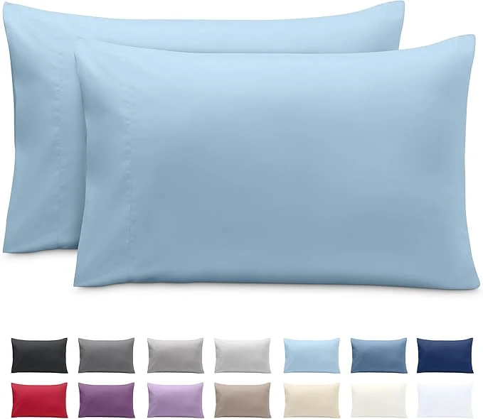 Traditional Bare Home Microfiber Pillow Cases – King 20×40 – Cooling Pillowcases – Double Brushed – Easy Care – Envelope Closure King Pillowcase Set of 2 Light Blue Durable