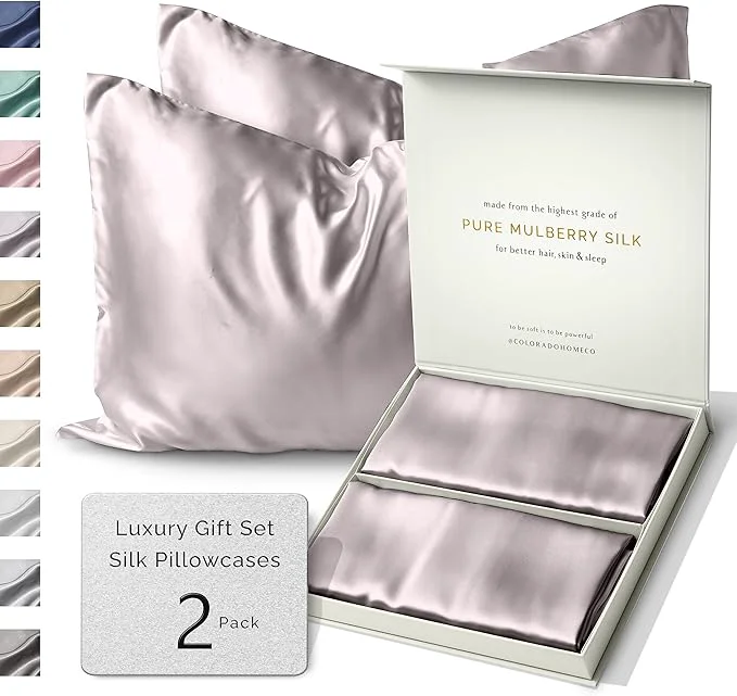 Convenient Sunday Silks™ Silk Pillow Cases 2 Pack 22 Momme Mulberry Silk Pillowcase Set of 2 All Sides Pure Silk Slip Pillowcases Bliss for Couples Zipper Standard Queen King Size 6A Lavender Original Design