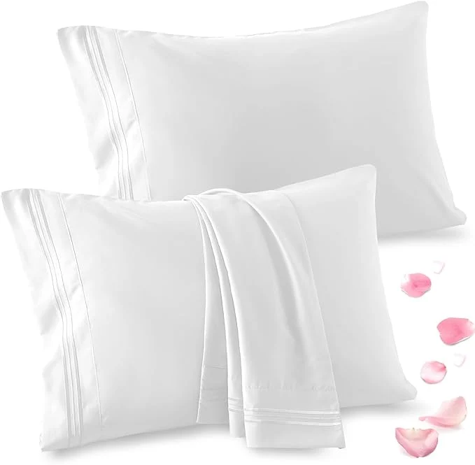Dependable Vonty 2 Pack Standard Pillow Cases – 20×26 Inch 1800 Thread Count Microfiber Pillowcases Standard Size White Pillow Cases Luxury amp Soft Embroidered Bed Pillow Covers with Envelope Closure Long-Lasting