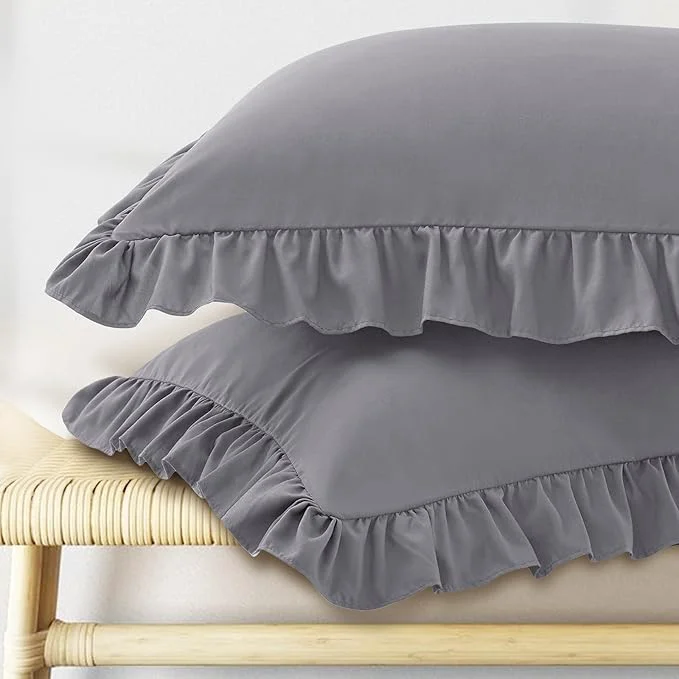 Casual KKJIAF Ruffle Pillow Cases King Size Set of 2 Ruffled Pillow Covers with Envelope Closure Wrinkle Resistant Ruffled Pillow Shams 20 quot x 36 quot Grey Trendy