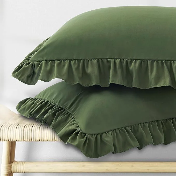Luxury KKJIAF Ruffle Pillow Cases King Size Set of 2 Ruffled Pillow Covers with Envelope Closure Wrinkle Resistant Pillowcases 20 quot x 36 quot Ruffled Pillow Shams Olive Green Sophisticated