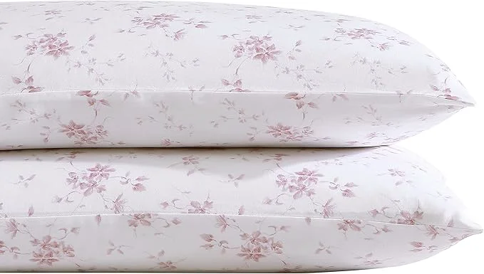 Professional Laura Ashley Home – Standard Pillowcase Set Cotton Sateen Bedding Smooth amp Wrinkle-Resistant Garden Muse Pink 2 Piece Elite