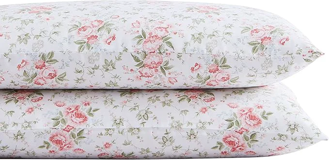 Green Laura Ashley Home – Standard Pillowcase Set Cotton Sateen Bedding Smooth amp Wrinkle-Resistant Lilian Coral 2 Piece Original Design