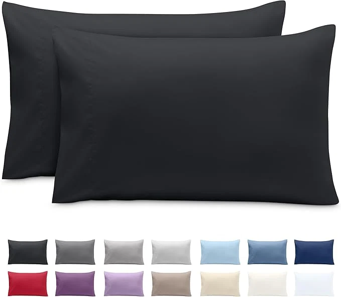 Flexible Bare Home Microfiber Pillow Cases – Standard Size Set of 2 – Cooling Pillowcases – Double Brushed – Easy Care – Envelope Closure Standard Pillowcase Set of 2 Black High-Grade