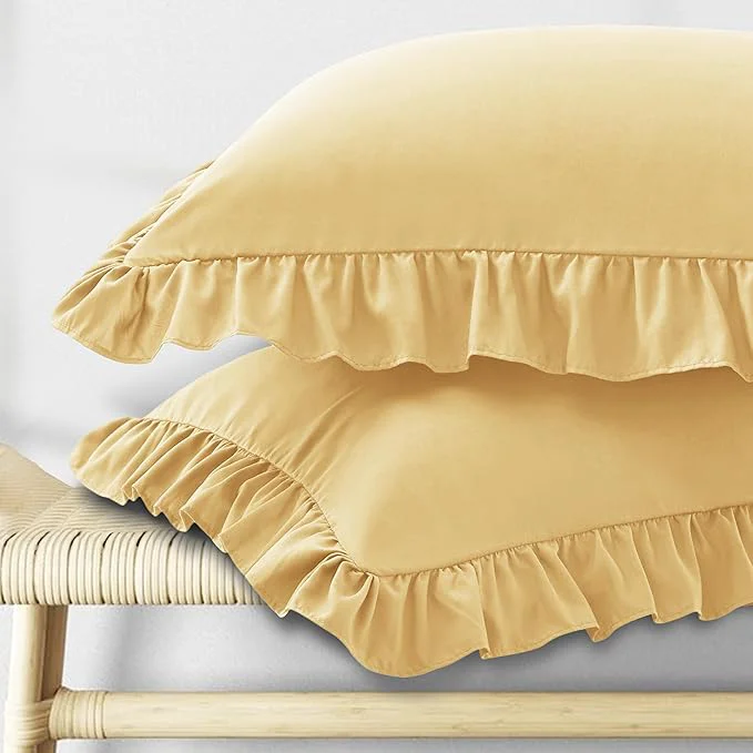 Environmentally Friendly KKJIAF Ruffle Pillow Cases Standard Size Set of 2 Ruffled Pillow Covers with Envelope Closure Wrinkle Resistant Ruffled Pillow Shams 20 quot x 26 quot Gold Convenient