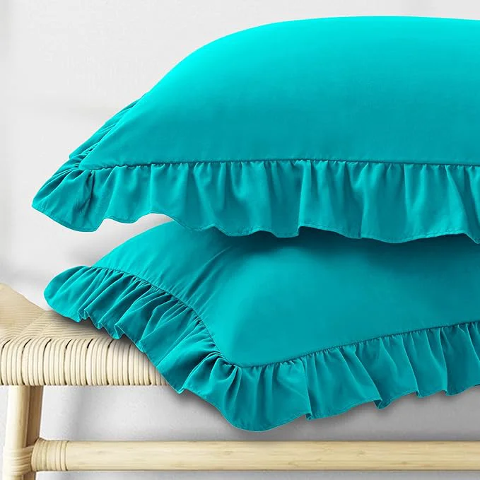 Fine Crafted KKJIAF Ruffle Pillow Cases King Size Set of 2 Ruffled Pillow Covers with Envelope Closure Wrinkle Resistant Ruffled Pillow Shams 20 quot x 36 quot Teal Lightweight