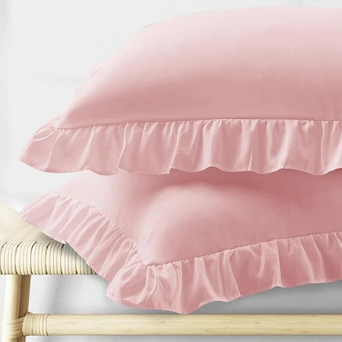 High-Performance KKJIAF Ruffle Pillow Cases Standard Size Set of 2 Ruffled Pillow Covers with Envelope Closure Wrinkle Resistant Pillowcases 20 quot x 26 quot Ruffled Pillow Shams Light Pink Flexible