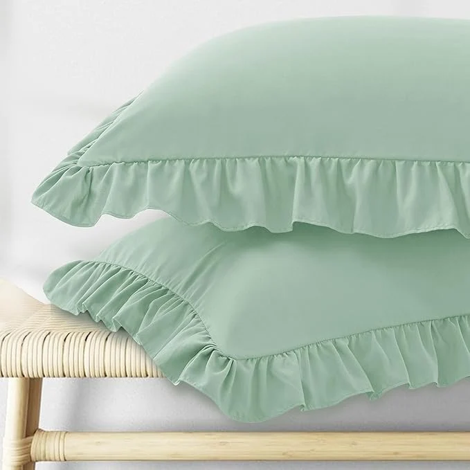 Comfortable KKJIAF Ruffle Pillow Cases King Size Set of 2 Ruffled Pillow Covers with Envelope Closure Wrinkle Resistant Pillowcases 20 quot x 36 quot Ruffled Pillow Shams Sage Green Sustainable