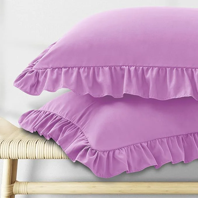 Refined KKJIAF Ruffle Pillow Cases Standard Size Set of 2 Ruffled Pillow Covers with Envelope Closure Wrinkle Resistant Ruffled Pillow Shams 20 quot x 26 quot Lavender Sophisticated