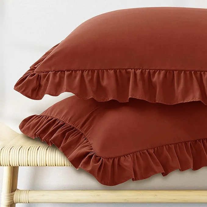 Top-Quality KKJIAF Ruffle Pillow Cases King Size Set of 2 Ruffled Pillow Covers with Envelope Closure Wrinkle Resistant Ruffled Pillow Shams 20 quot x 36 quot Dusty Orange Elegant
