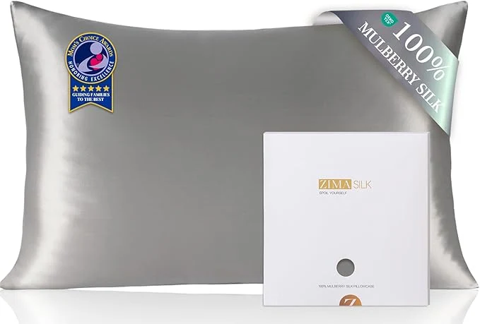 Green ZIMASILK Pure Mulberry Silk Pillowcase for Hair and Skin Health Soft and Smooth Both Sides Premium Grade 6A Silk 600 Thread Count with Hidden Zipper 1pc King 20 39 39 x40 39 39 Gray Selected