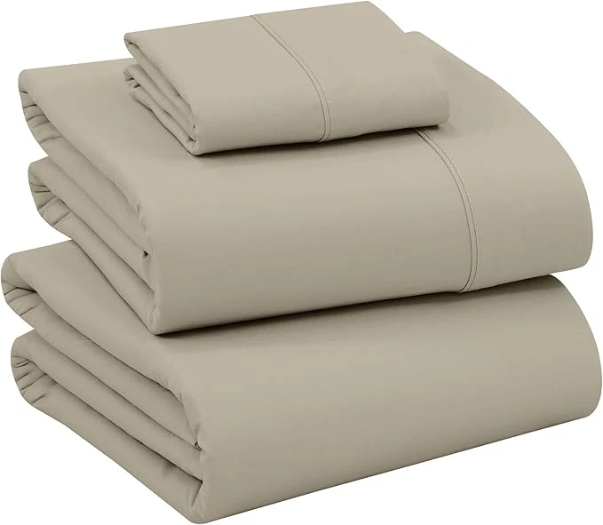 Elite RUVANTI Cotton Sheets – Twin XL Size Percale Bedding Cooling amp Breathable Durable with a Crisp Soft amp Comfortable Feel 16 quot Deep Pocket 3-Piece Set Taupe