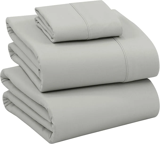 Lightweight RUVANTI Cotton Sheets – Twin Size Percale Bedding Cooling amp Breathable Durable with a Crisp Soft amp Comfortable Feel 16 quot Deep Pocket 3-Piece Set Silver High-Grade