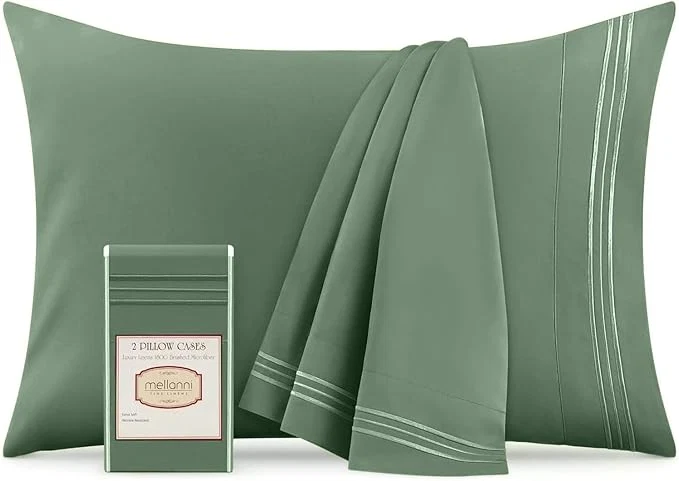 Elite Mellanni Pillow Cases – Luxury Extra Soft Cooling Pillow Covers – 2 PC Iconic Collection Pillowcases – Envelope Closure Standard Queen 20 quot x 30 quot Sage Unique