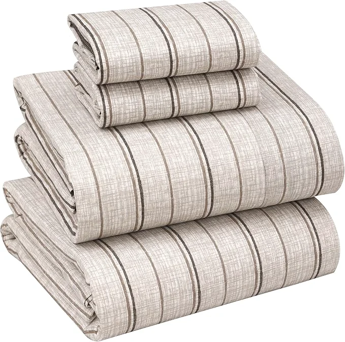Optimized RUVANTI Cotton Sheets – Queen Size Percale Bedding Cooling amp Breathable Floral Design Durable with a Crisp Soft amp Comfortable Feel 16 quot Deep Pocket 4-Piece Set Brown Stripes Solid