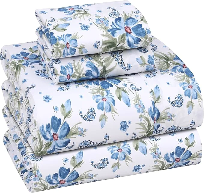 High-Grade RUVANTI Cotton Sheets Queen Size Set 4 Pieces Soft amp Breathable Percale Weave Bedding Deep Pocket 16 quot Hotel Standard Crisp Cool Feeling Durable Floral Bed Sheet Paislyona Convenient