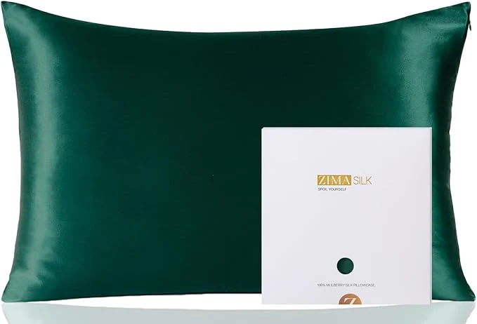 Luxury ZIMASILK Pure Mulberry Silk Pillowcase for Hair and Skin Health Soft and Smooth Both Sides Premium Grade 6A Silk 600 Thread Count with Hidden Zipper 1pc Standard 20 39 39 x26 39 39 Blackish Green Modern