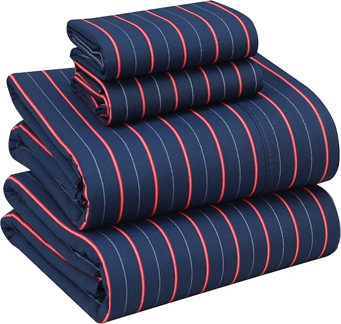 RUVANTI Cotton Sheets – California King Percale Bedding Cooling amp Breathable Floral Design Durable with a Crisp Soft amp Comfortable Feel 14 quot Deep Pocket 4-Piece Set Nautical Practical