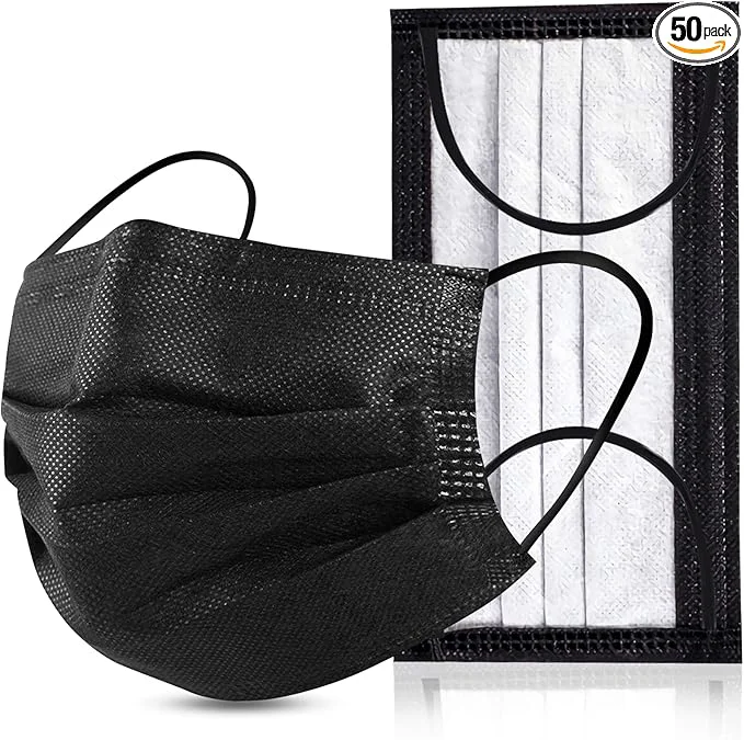 Recyclable Black Disposable Face Masks 4 Layers Protection 50Pcs Breathable Dust Mask Excellent