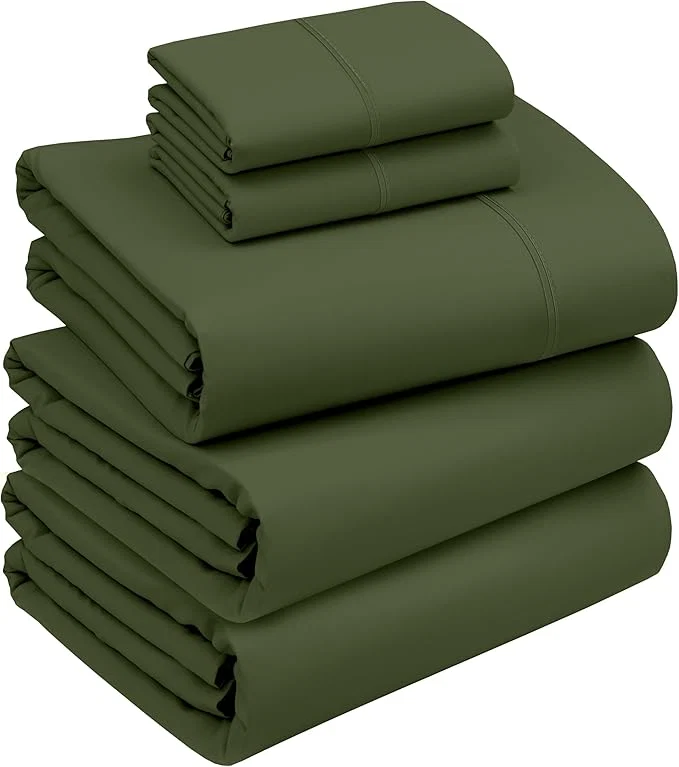 Effective RUVANTI Cotton Sheets – Split King Size Percale Bedding Cooling amp Breathable Durable with a Crisp Soft amp Comfortable Feel 16 quot Deep Pocket 5-Piece Set Chive Exclusive