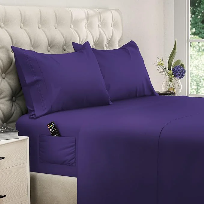 Detailed DREAMCARE California King Sheet Sets – Cooling Bed Sheets – 4pcs Set – up to 15 quot Deep Pocket Cal King Sheets – California King Sheets – Soft amp Lasting Brushed Polyester with Side Pocket – Purple Trusted